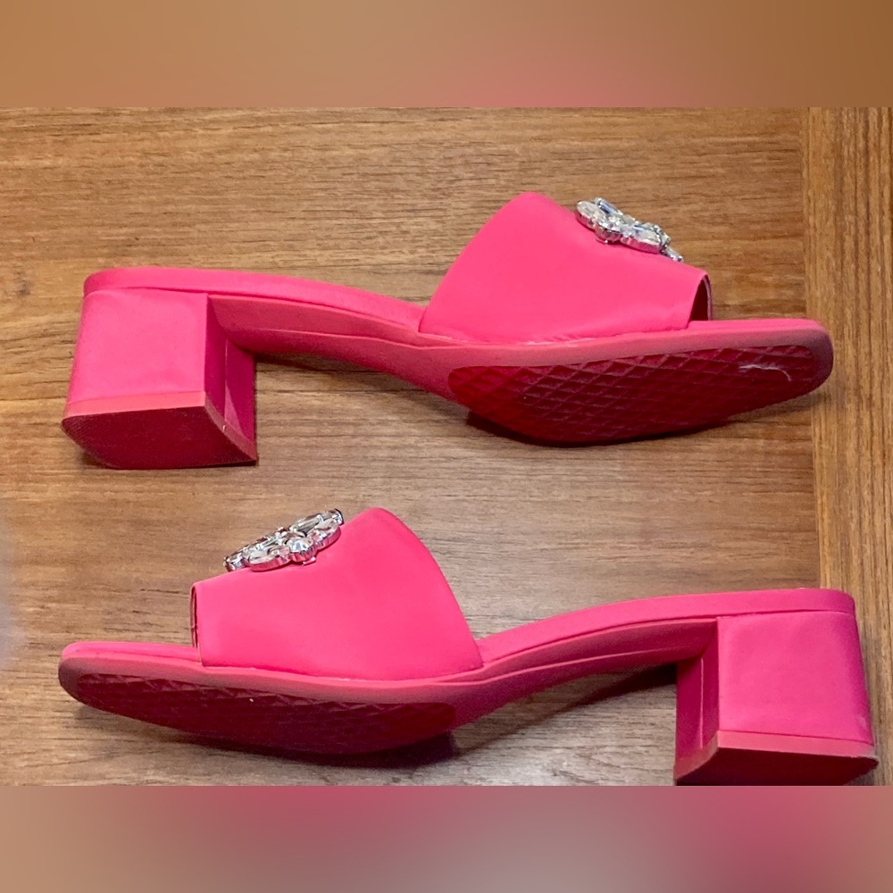 Aerosoles Eventi pink fabric heeled mules slide sandals w jewels size 10-11 - Picture 6 of 8